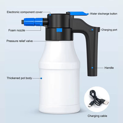 1.5L Car Electric Foam Spray Bottle Wireless Charging Pneumatic Sprayer Fast Foaming Bottle Car Wash Household Garden