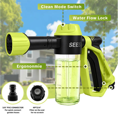 SEESE Car Wash Foam Gun, Foam Cannon for Garden Hose with High Pressure Nozzle & 3 Spray Modes - Suitable for Washing Cars, Trucks, Suvs, Motorcycles, Rvs