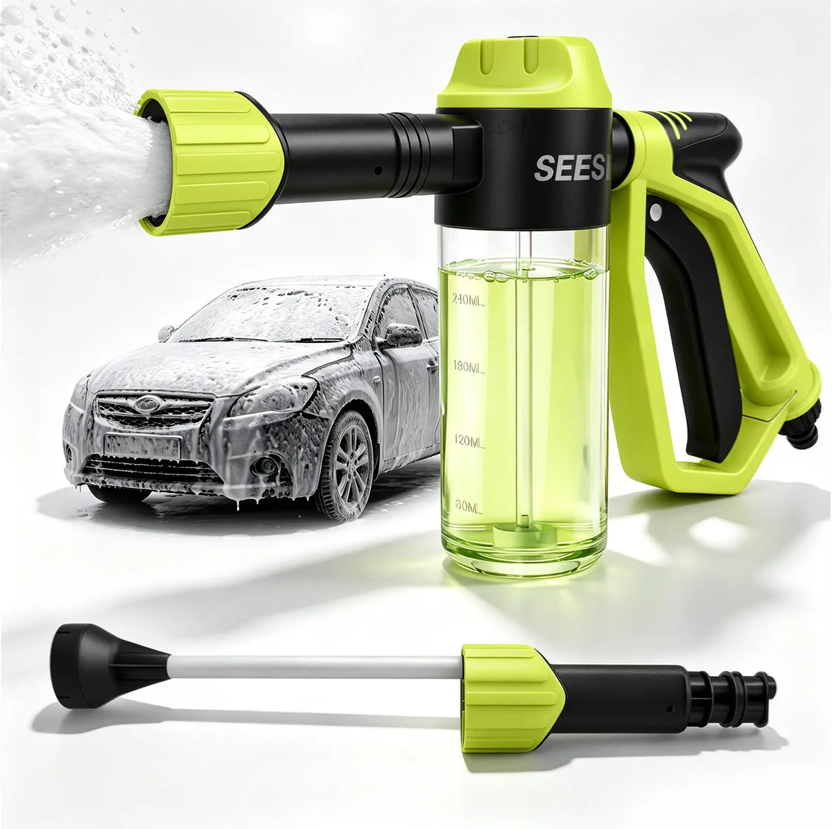 SEESE Car Wash Foam Gun, Foam Cannon for Garden Hose with High Pressure Nozzle & 3 Spray Modes - Suitable for Washing Cars, Trucks, Suvs, Motorcycles, Rvs