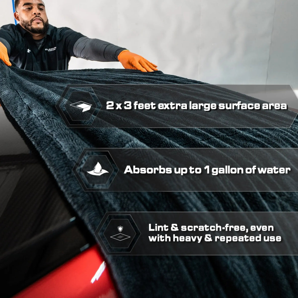 BLACKLINE® Twisted-Loop Microfiber Towel for Cars - 24”X36”, 1300 GSM Premium Weave, Soft Scratch-Safe Cloth, Durable Absorbent Cloth, Post-Wash Dry, Car Detailing Products, Vehicle Accessory for Large Vehicles