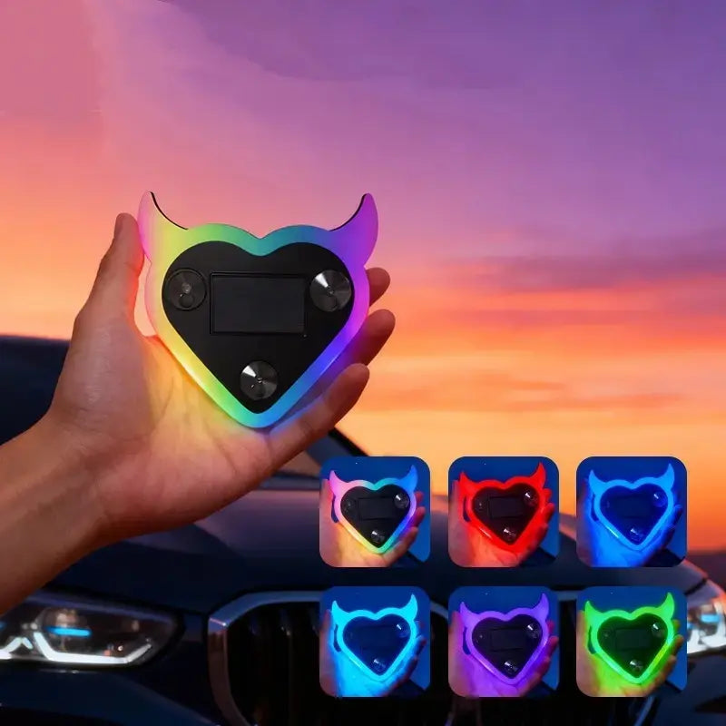 Joytutus Solar-Powered Wireless LED Neon Car Atmosphere Lamp - Triangular Heart Shape C-Pillar Interior Lighting, Eco-Friendly Modern Auto Accessory, Girly Car Accessory, Girly Car Accessorieshalloween-Appropriate Gift