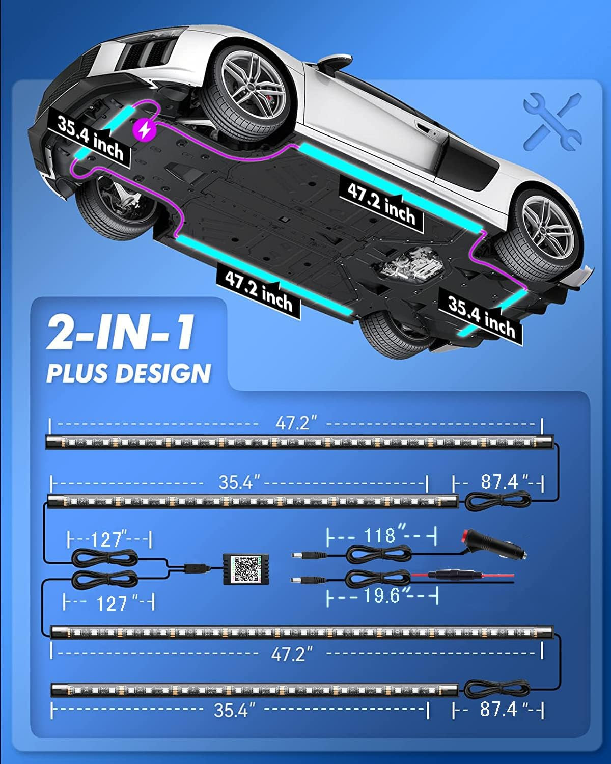 Underglow Kit for Car, Led Underglow Lights with App and Remote Control, 16 Million RGB Colors, 29 Preset Modes, Music & DIY Mode, under Car Led Lights Exterior for Suvs, Trucks, DC 12V