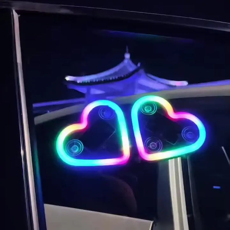 Joytutus Solar-Powered Wireless LED Neon Car Atmosphere Lamp - Triangular Heart Shape C-Pillar Interior Lighting, Eco-Friendly Modern Auto Accessory, Girly Car Accessory, Girly Car Accessorieshalloween-Appropriate Gift