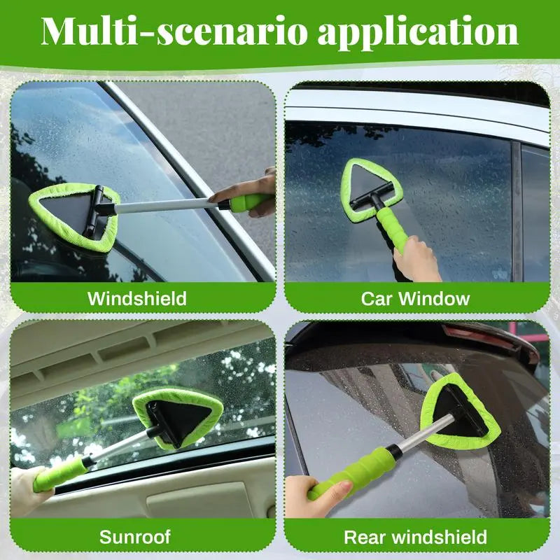 Windshield Cleaning Tool and Extendable Handle,Car Window Cleaner with Microfiber Pads,Auto Glass Cleaning Tool for Interior Windshield, Automotive Cleaning Accessories Car Detailing Products Summerwins,Car Accessories Air Vent Brush
