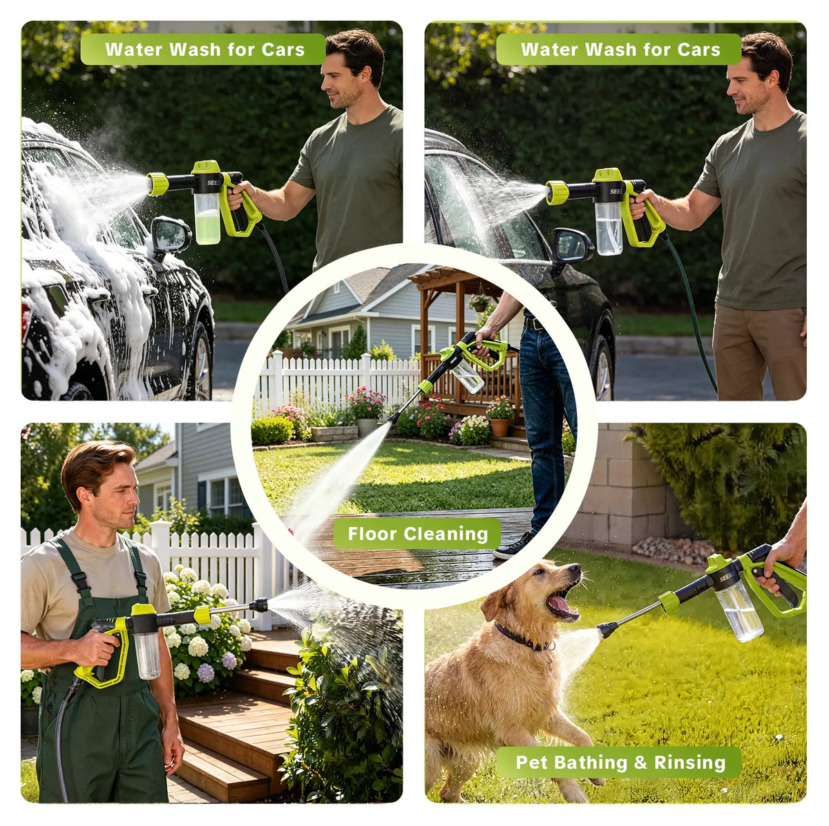 SEESE Car Wash Foam Gun, Foam Cannon for Garden Hose with High Pressure Nozzle & 3 Spray Modes - Suitable for Washing Cars, Trucks, Suvs, Motorcycles, Rvs