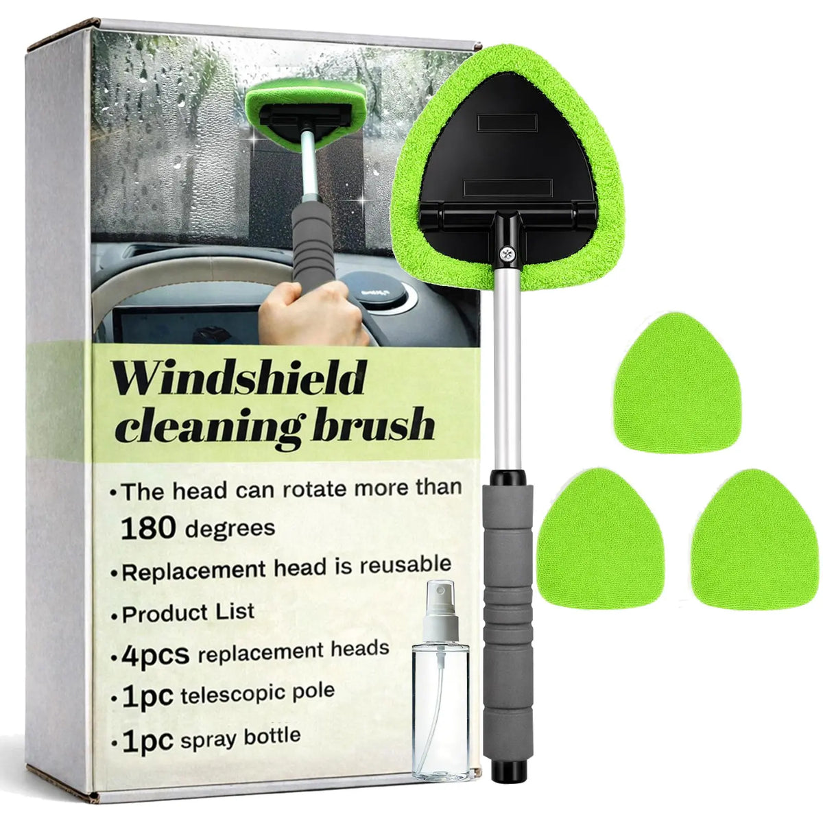 Windshield Cleaning Tool and Extendable Handle,Car Window Cleaner with Microfiber Pads,Auto Glass Cleaning Tool for Interior Windshield, Automotive Cleaning Accessories Car Detailing Products Summerwins,Car Accessories Air Vent Brush