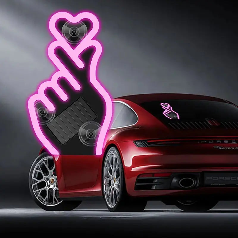 Joytutus Solar-Powered Wireless LED Neon Car Atmosphere Lamp - Triangular Heart Shape C-Pillar Interior Lighting, Eco-Friendly Modern Auto Accessory, Girly Car Accessory, Girly Car Accessorieshalloween-Appropriate Gift