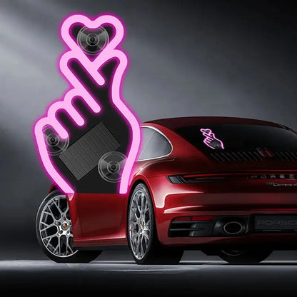Joytutus Solar-Powered Wireless LED Neon Car Atmosphere Lamp - Triangular Heart Shape C-Pillar Interior Lighting, Eco-Friendly Modern Auto Accessory, Girly Car Accessory, Girly Car Accessorieshalloween-Appropriate Gift
