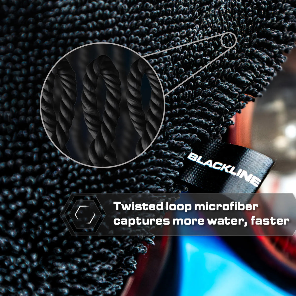 BLACKLINE® Twisted-Loop Microfiber Towel for Cars - 24”X36”, 1300 GSM Premium Weave, Soft Scratch-Safe Cloth, Durable Absorbent Cloth, Post-Wash Dry, Car Detailing Products, Vehicle Accessory for Large Vehicles