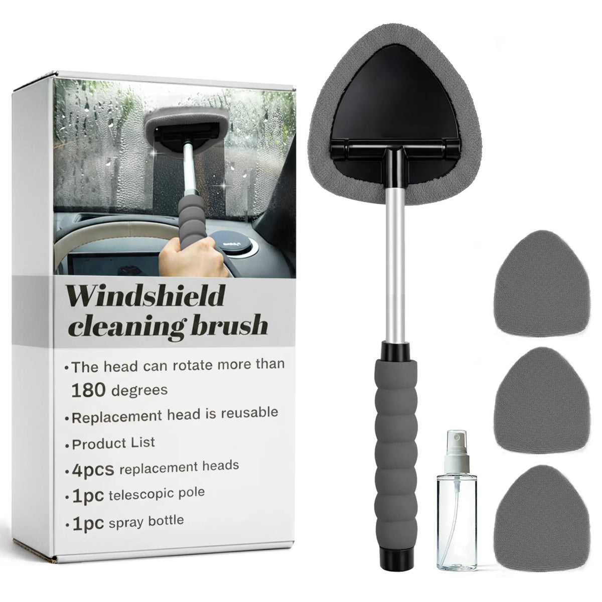 Windshield Cleaning Tool and Extendable Handle,Car Window Cleaner with Microfiber Pads,Auto Glass Cleaning Tool for Interior Windshield, Automotive Cleaning Accessories Car Detailing Products Summerwins,Car Accessories Air Vent Brush