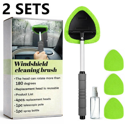 Windshield Cleaning Tool and Extendable Handle,Car Window Cleaner with Microfiber Pads,Auto Glass Cleaning Tool for Interior Windshield, Automotive Cleaning Accessories Car Detailing Products Summerwins,Car Accessories Air Vent Brush