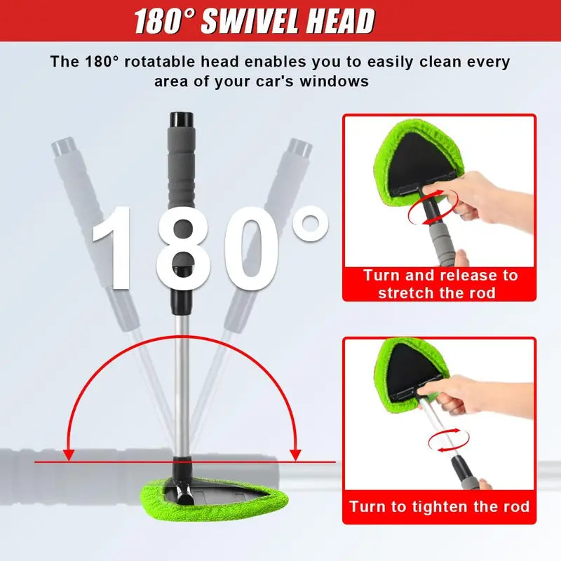 9PCS Car Window Cleaner Kit Extendable Handle Windshield Cleaning Tool with 6 Reusable Microfiber Pads with Air Vent Brush & Empty Spray Bottle