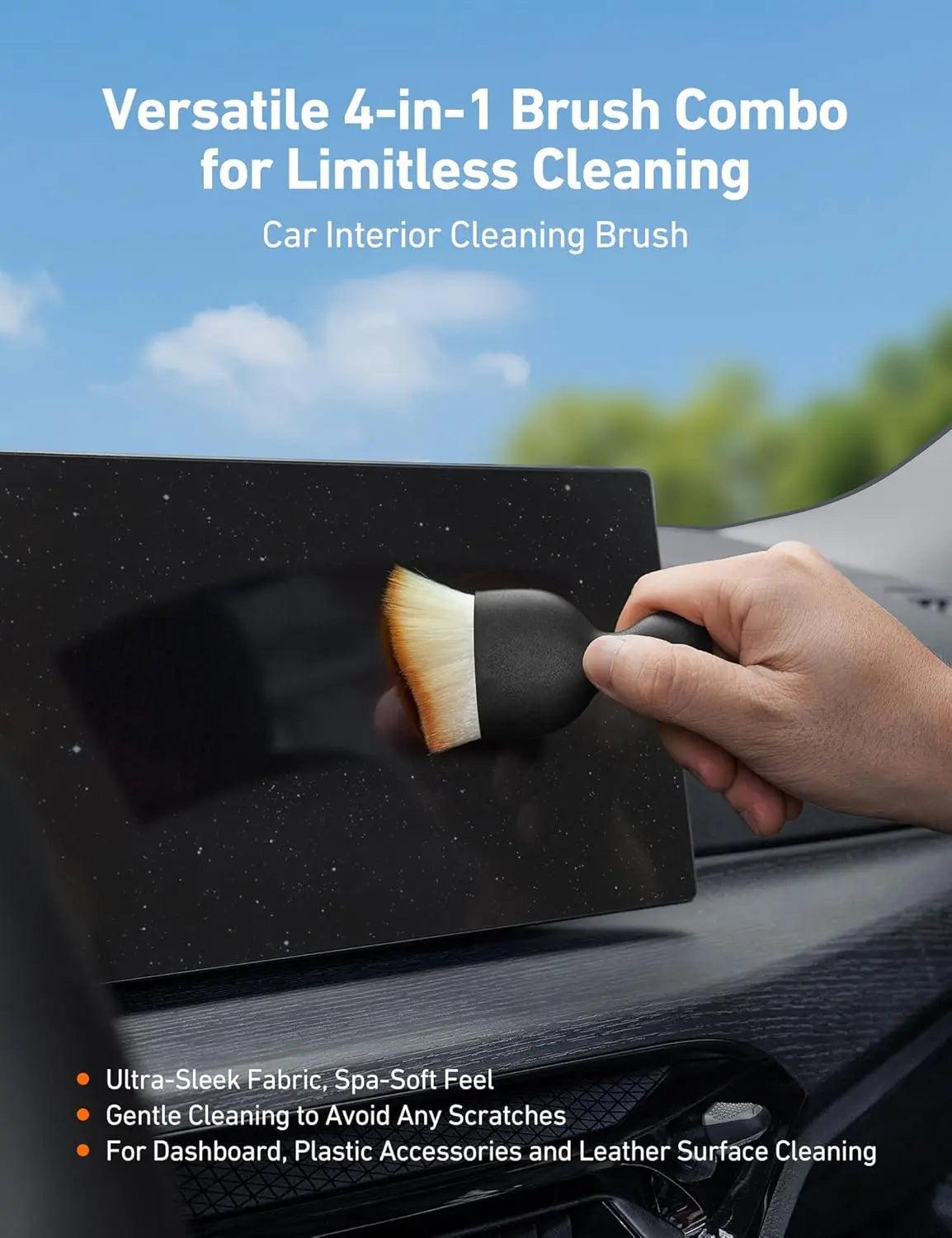 Astroai 21" Extra-Long Windshield Cleaner Tool, Car Interior Detailing Cleaning Kit with Extendable Handle and 4 Upgraded Reusable Microfiber Pads, Auto Glass Wiper Brush Kit for Cars, Blue,Car Accessories