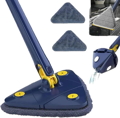 360° Triangular Spin Mop, 360° Rotatable Adjustable Cleaning Mop with 2 Mops (Blue)