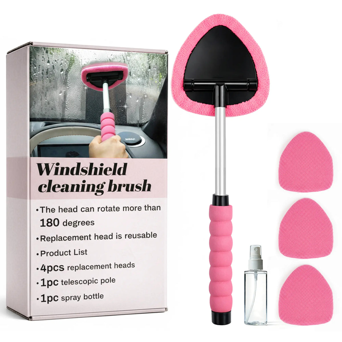 Windshield Cleaning Tool and Extendable Handle,Car Window Cleaner with Microfiber Pads,Auto Glass Cleaning Tool for Interior Windshield, Automotive Cleaning Accessories Car Detailing Products Summerwins,Car Accessories Air Vent Brush