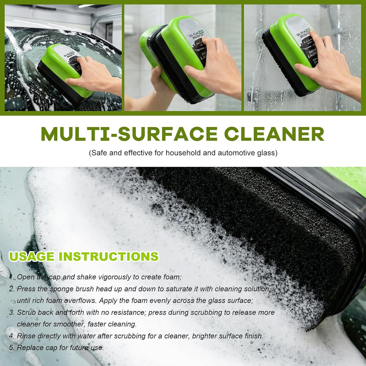 2PCS Automotive Oil Film Cleaning Brush, Clear Vision Glass Cleaner Car Window Cleaning Board, Anti-Rain Anti-Fog Windshield Glass Oil Film Cleaner for Most Vehicles