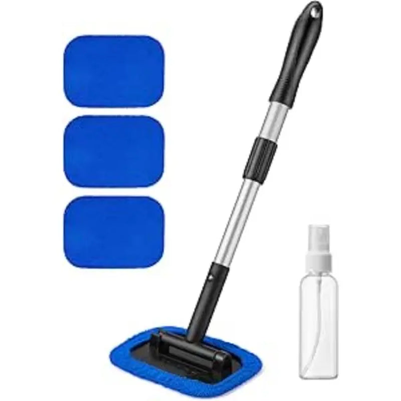 Astroai 21" Extra-Long Windshield Cleaner Tool, Car Interior Detailing Cleaning Kit with Extendable Handle and 4 Upgraded Reusable Microfiber Pads, Auto Glass Wiper Brush Kit for Cars, Blue,Car Accessories