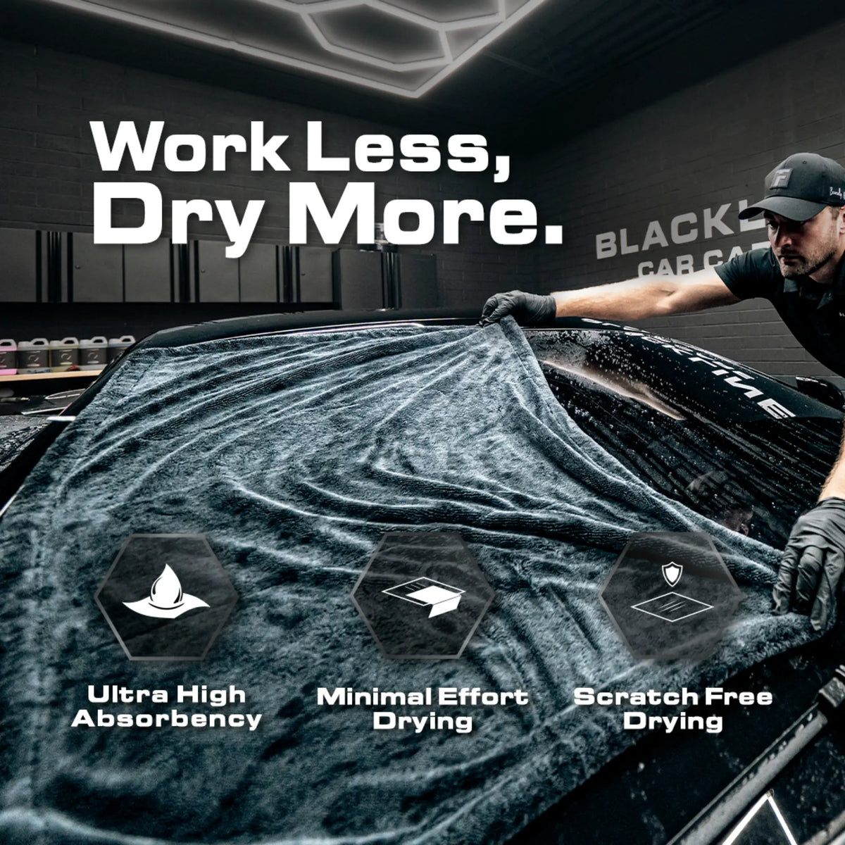 BLACKLINE® Twisted-Loop Microfiber Towel for Cars - 24”X36”, 1300 GSM Premium Weave, Soft Scratch-Safe Cloth, Durable Absorbent Cloth, Post-Wash Dry, Car Detailing Products, Vehicle Accessory for Large Vehicles