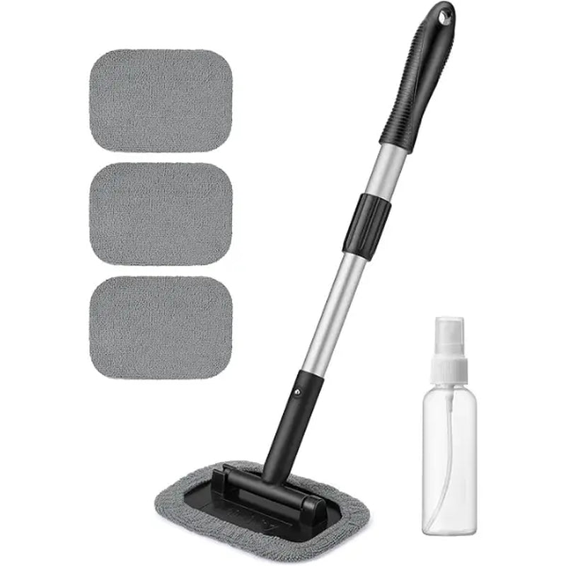 Astroai 21" Extra-Long Windshield Cleaner Tool, Car Interior Detailing Cleaning Kit with Extendable Handle and 4 Upgraded Reusable Microfiber Pads, Auto Glass Wiper Brush Kit for Cars, Blue,Car Accessories