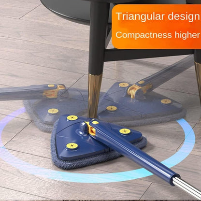 360° Triangular Spin Mop, 360° Rotatable Adjustable Cleaning Mop with 2 Mops (Blue)