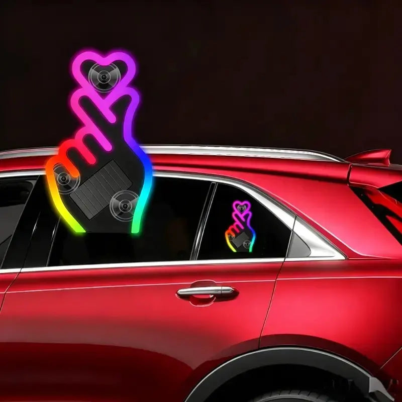 Joytutus Solar-Powered Wireless LED Neon Car Atmosphere Lamp - Triangular Heart Shape C-Pillar Interior Lighting, Eco-Friendly Modern Auto Accessory, Girly Car Accessory, Girly Car Accessorieshalloween-Appropriate Gift