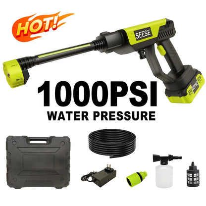 SEESE 21V Cordless Car Washing Combo: 1000 PSI Pressure Washer & Turbo Leaf Blower Kit for Ultimate Car Care, Patio & Garden Cleaning