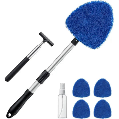 Astroai 21" Extra-Long Windshield Cleaner Tool, Car Interior Detailing Cleaning Kit with Extendable Handle and 4 Upgraded Reusable Microfiber Pads, Auto Glass Wiper Brush Kit for Cars, Blue,Car Accessories