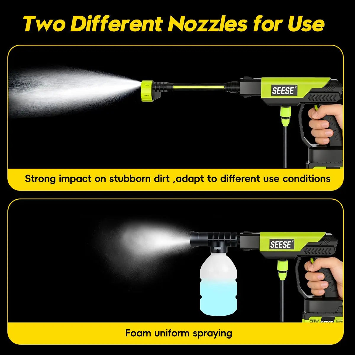 SEESE 21V Cordless Car Washing Combo: 1000 PSI Pressure Washer & Turbo Leaf Blower Kit for Ultimate Car Care, Patio & Garden Cleaning