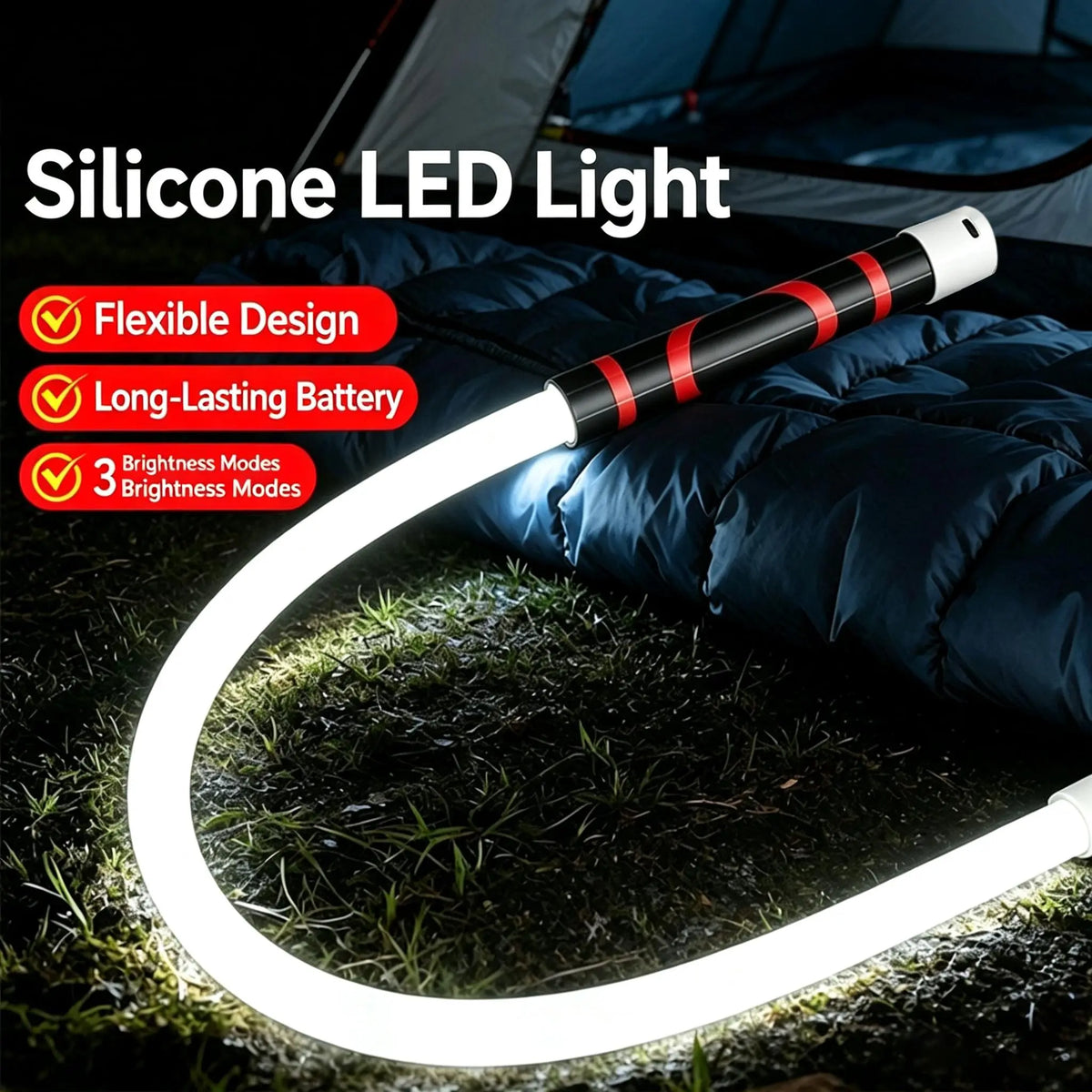 Bendable LED Flashlight Stick – 27" Flexible Rechargeable LED Work Light, High Lumen Hands-Free Inspection Light for Car Repair, under Hood, Garage, Mechanic, DIY, Camping & Emergency Roadside