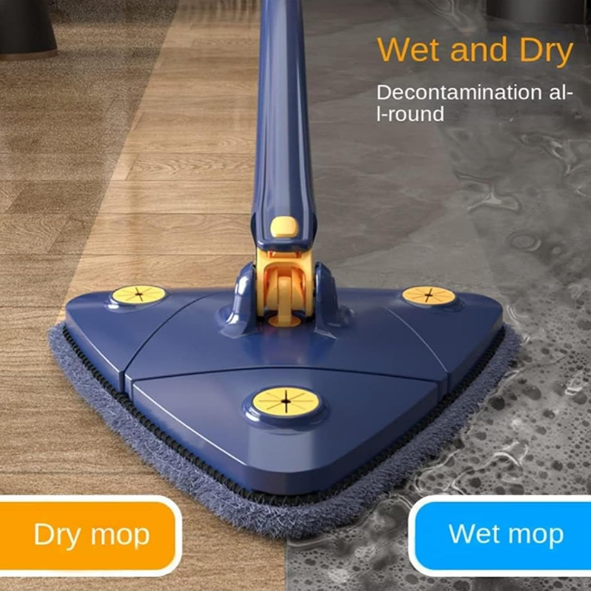 360° Triangular Spin Mop, 360° Rotatable Adjustable Cleaning Mop with 2 Mops (Blue)