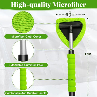 Windshield Cleaning Tool and Extendable Handle,Car Window Cleaner with Microfiber Pads,Auto Glass Cleaning Tool for Interior Windshield, Automotive Cleaning Accessories Car Detailing Products Summerwins,Car Accessories Air Vent Brush