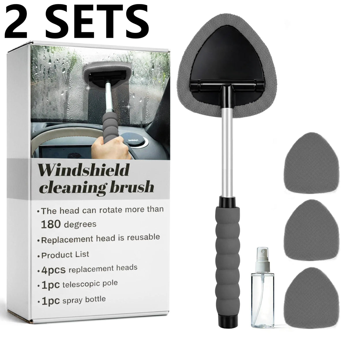 Windshield Cleaning Tool and Extendable Handle,Car Window Cleaner with Microfiber Pads,Auto Glass Cleaning Tool for Interior Windshield, Automotive Cleaning Accessories Car Detailing Products Summerwins,Car Accessories Air Vent Brush