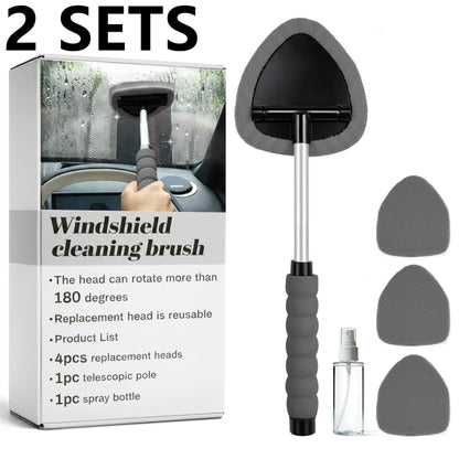 Windshield Cleaning Tool and Extendable Handle,Car Window Cleaner with Microfiber Pads,Auto Glass Cleaning Tool for Interior Windshield, Automotive Cleaning Accessories Car Detailing Products Summerwins,Car Accessories Air Vent Brush