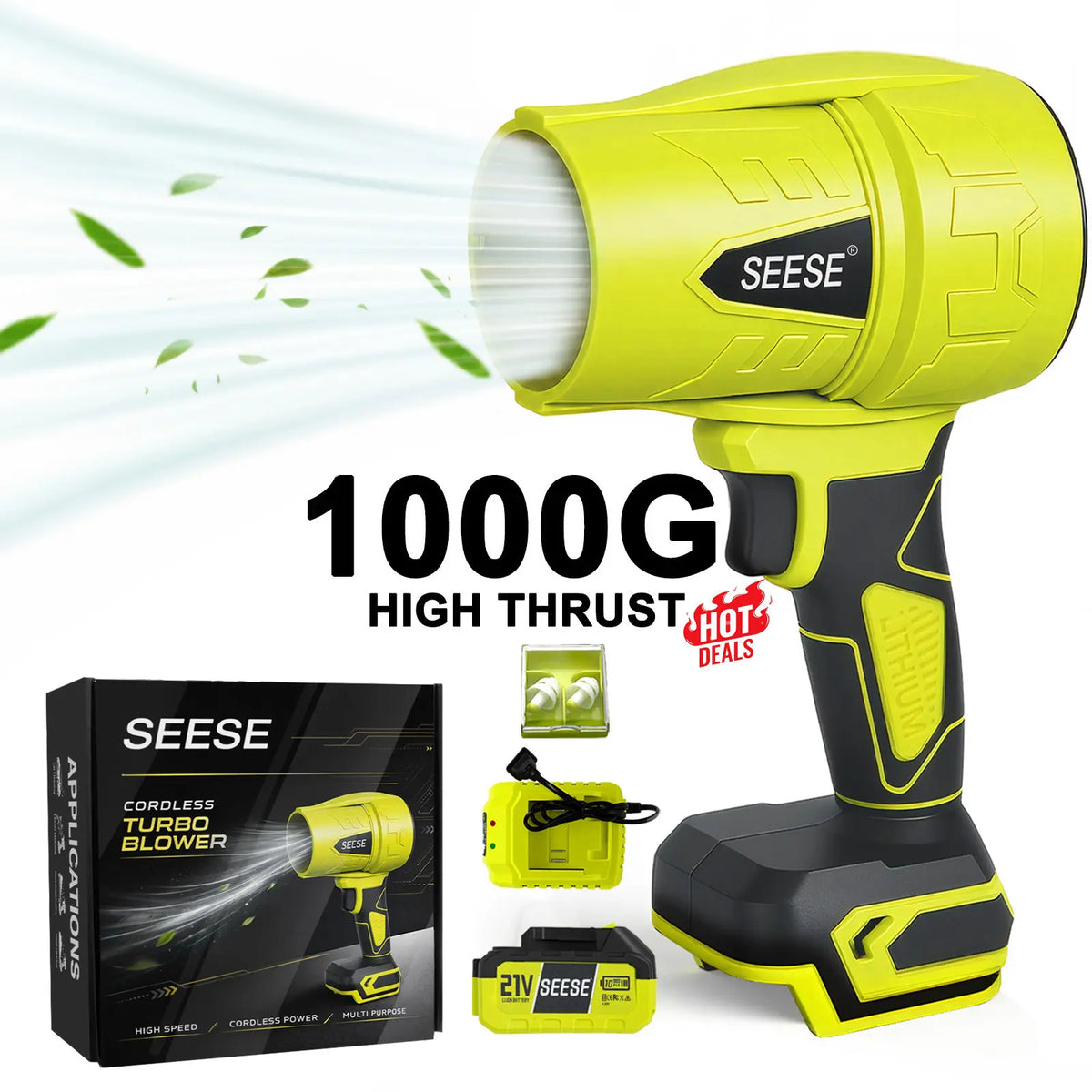 SEESE 21V Cordless Car Washing Combo: 1000 PSI Pressure Washer & Turbo Leaf Blower Kit for Ultimate Car Care, Patio & Garden Cleaning