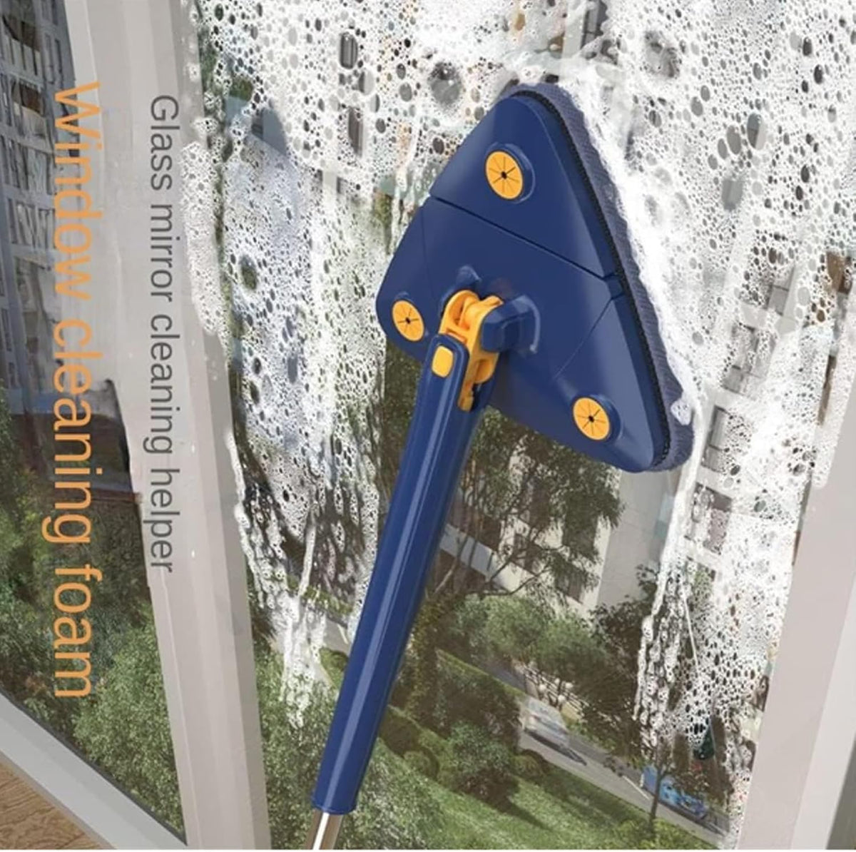 360° Triangular Spin Mop, 360° Rotatable Adjustable Cleaning Mop with 2 Mops (Blue)