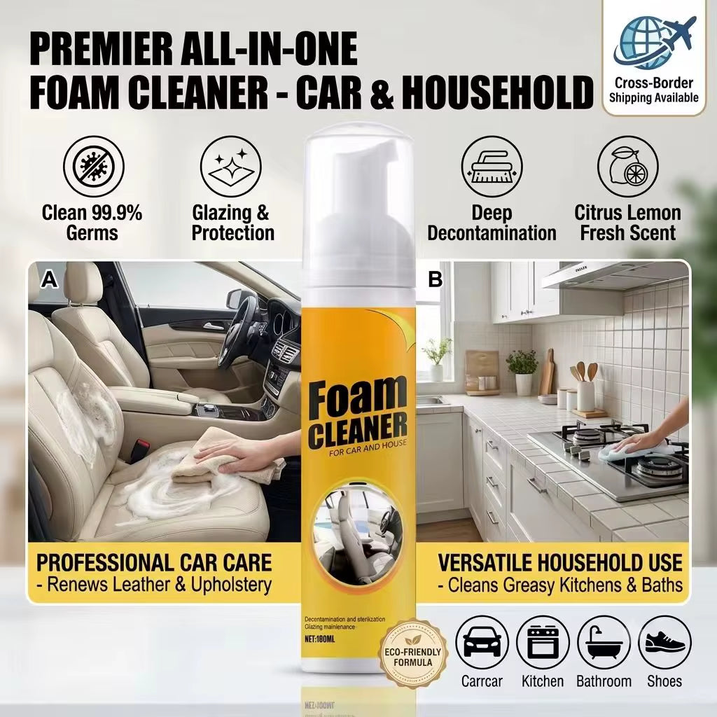 Multi-Purpose Foam Cleaner Spray for Car & Home Deep Cleaning Leather Seat Kitchen Bathroom Stain Remover Degreaser