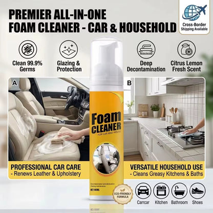 Multi-Purpose Foam Cleaner Spray for Car & Home Deep Cleaning Leather Seat Kitchen Bathroom Stain Remover Degreaser